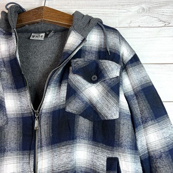 THC Los Angeles Blue White Plaid Flannel Sherpa Lined Jacket Size L Mens - Picture 4 of 10